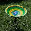 DREAMSOUL 20" Peacock Large Bird Bath Stand, Metal Bird Baths for Outdoors with Folding Bracket, 4.5 Inch Deep Birdbath for Garden Yard Decor