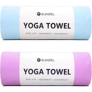 Eunzel 2 Pack Hot Yoga Towel Non Slip Yoga Mat Towel Non-Slip Sweat Absorbent Microfiber Towel for Hot Yoga, Pilates and Workout 72" x 26.5", Blue/Purple