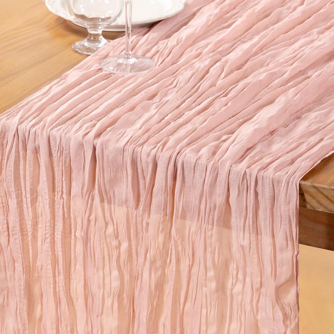 DeZerlor Pink Cheesecloth Table Runner Spring Easter Table Runner Boho Gauze 120 Inches Light Pink Cheese Cloth Table Decor for Wedding Bridal Baby Shower Parties