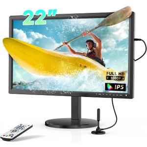 22 inch TV, 1080P Full HD with ATSC Digital Tuner, Small Flat Screen with HDMI, USB, AV Inputs, Portable TV for Cars, Kitchen, Home, RV