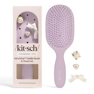 KitschPop Paddle Hairbrush for Women Flexible Bristles Paddle Brush for Less Breakage, Scalp-Stimulating Detangler Hair Brush for Wet & Dry Hair, Customizable with KitschPop Charms - Soft Violet