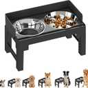 PAKEWAY Elevated Dog Bowls, Spill Proof, Tiltable Pet Feeder with 1 Stainless Steel Bowl &1 Stainless Steel Slow Feeder Bowl, 6 Height Adjustable Raised Bowls Stand for Medium Large Dogs (Black)
