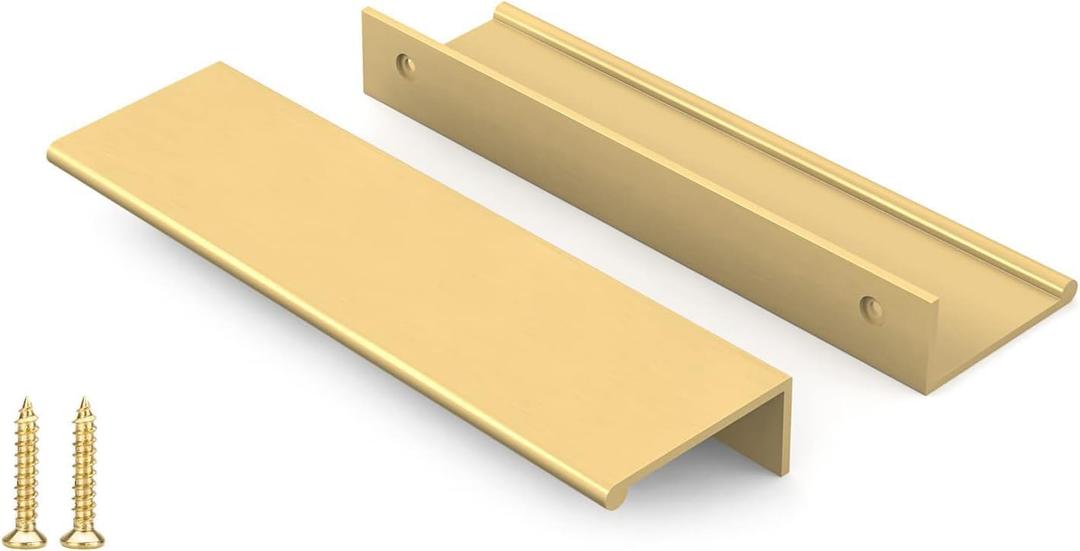 Peaha 10 Pack Kitchen Cabinet Handles 3-3/4 inch Matte Gold Pulls for Dresser Drawers Brushed Brass Door Edge Finger Pull Hardware (Hole Centers:3-3/4in(96mm))