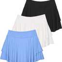 Real Essentials 3 Pack: Women's 14" Layered Ruffle Flowy Tennis Golf Skorts Pockets Pleated Mini Skirt Athletic Liner Shorts (Small, Set 5)