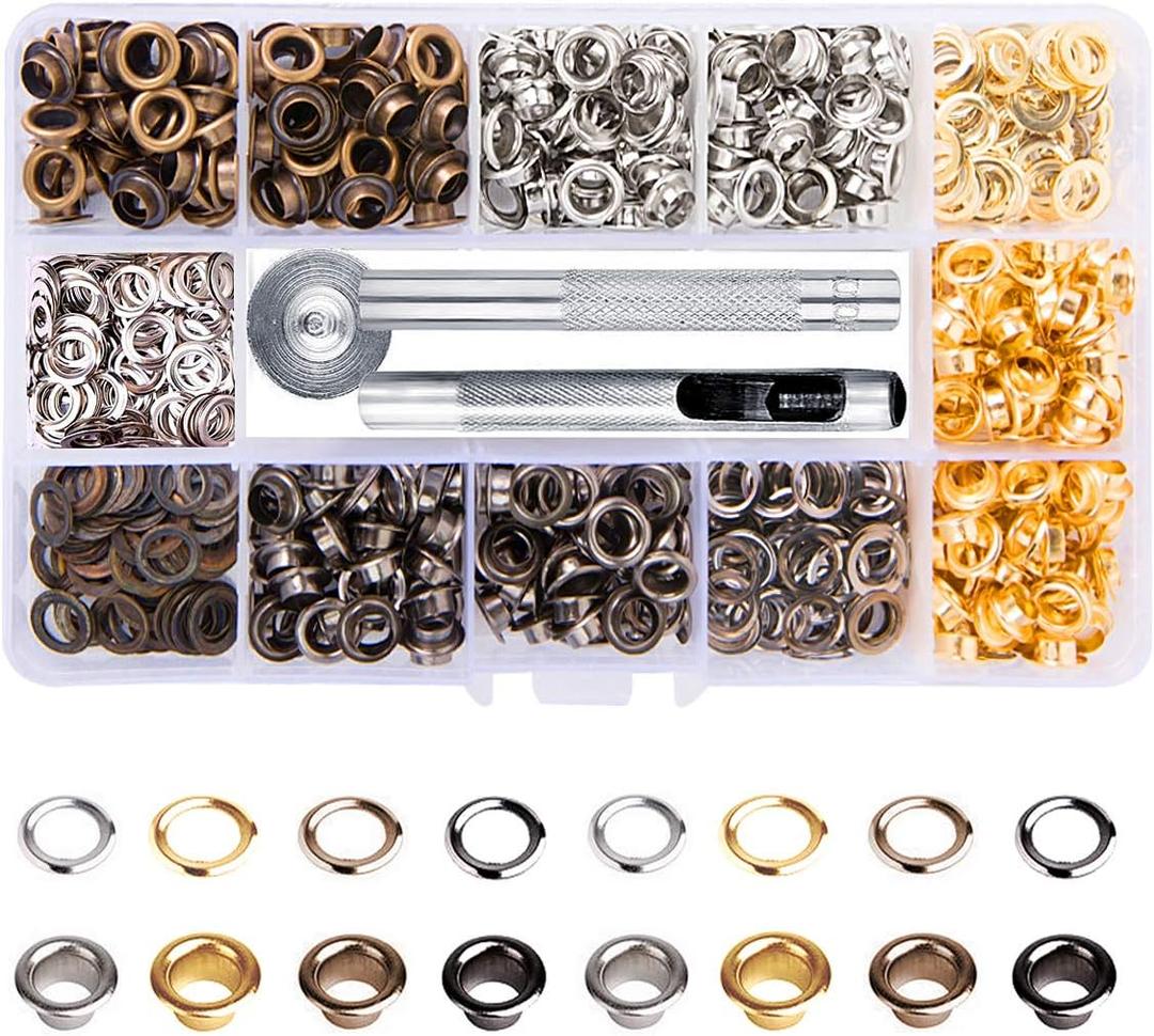 Metal Grommet Kit 3/16 inch 400Pcs Grommets Eyelets Sets with 3 Pieces Install Tool Kit and Box for Shoes Clothes Crafts Bag DIY Project 4 Colors