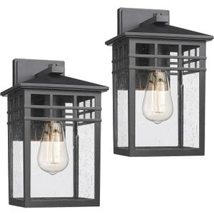 Outdoor Light Fixture Wall Mount, Modern Exterior Lights Fixture Wall Sconces with Seeded Glass for Front Porch, Farmhouse Waterproof Black Carriage Lantern Lamp Outside for Home, Garage, 2 Pack