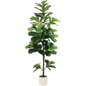 6FT Artificial Fiddle Leaf Fig Tree with White Planter & Fake Moss, Realistic Faux Ficus Lyrata Floor Plant for Indoor Home Office Decor, Housewarming Gift