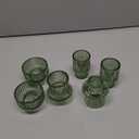 Taper Votive Candle Holder for Pillar Candles Tealight, Candlestick Holder for Wedding Christmas Tea Party, Boho Ribbed Vintage Crystal Glass Table Centerpiece Decor, Bulk Set of 6 (Green)