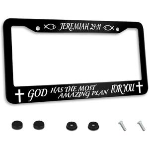 Personalized License Plate Frame Jeremiah 2911 God Has The Most Amazing Plan for You Stainless Steel License Plate Holder Accessory Decorative 2 Holes and Screws Standard License Plates for Women Men (One size)