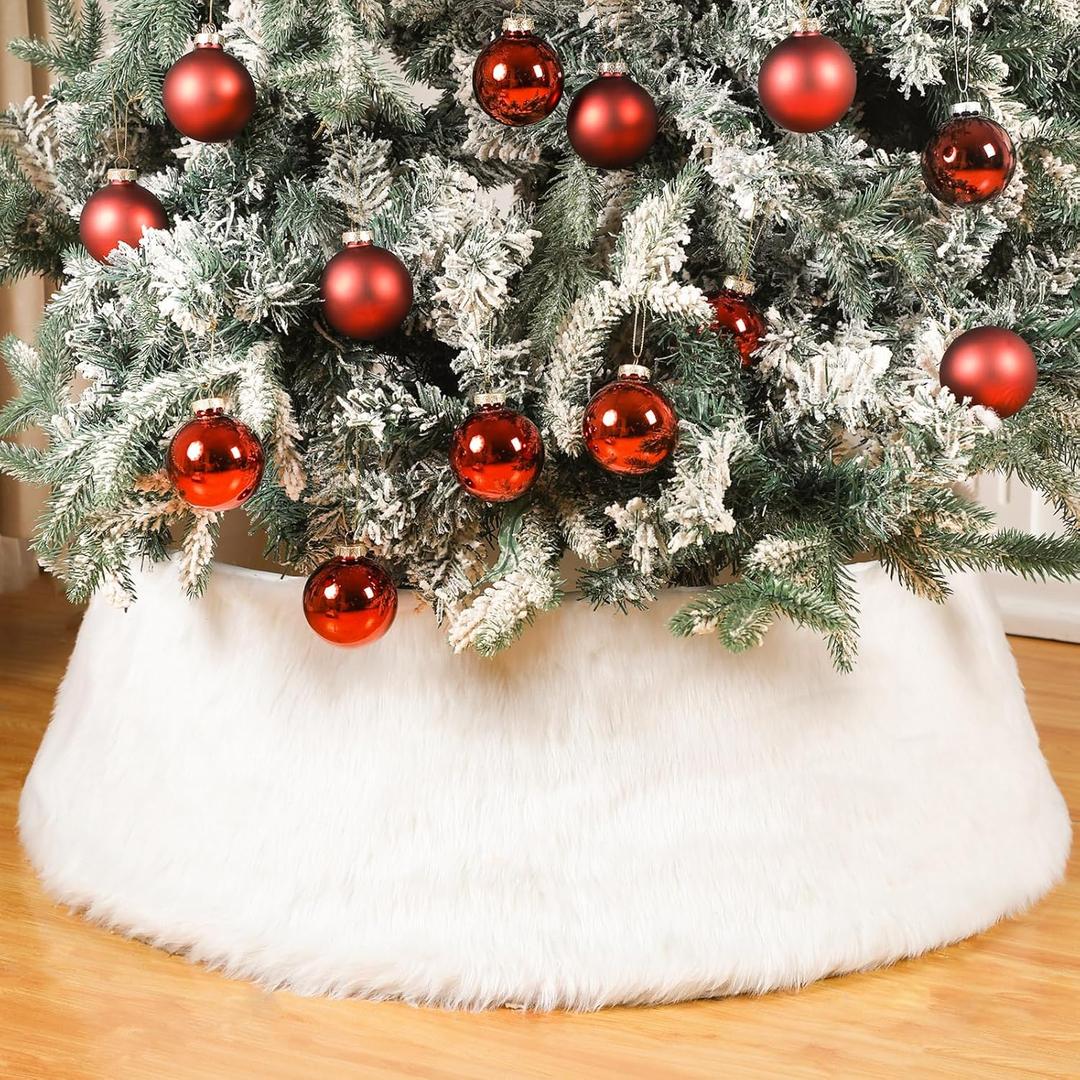 Shappy 30 Inch Christmas Tree Collar Faux Fur Plush Christmas Collar Adjustable Rustic Tree Collar for Artificial Trees Home Christmas Xmas Holiday Decor