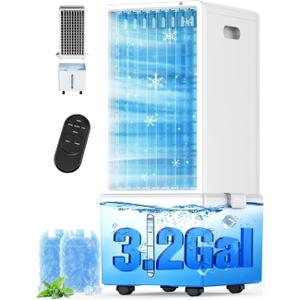 4-IN-1 Windowless Air Conditioner Portable w/ 4 Speed&4 Mode, 3.2-Gal Dual Tank for 30H Cooling, Waterless Alert Evaporative Cooler, 12H Timer, Remote, Swamp Cooler Air Conditioner for Bedroom