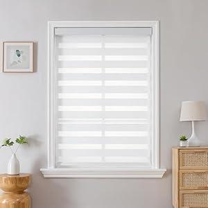 Joydeco Cordless Zebra Blinds for Windows, Dual Layer Light Control Window Blinds with Light-Proof Aluminum Cover, Free-Stop Roller Shades for Home & Office (White,15" W x 48" H)