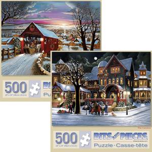 Bits and Pieces – Value Set of Two 500 Piece Jigsaw Puzzles for Adults – The Joys of Christmas, Winter Holiday Jigsaw Puzzles by Artist H. Hargrove, Completed Puzzle Size: 18" x 24", 2pack