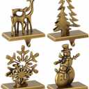4Pcs Christmas Stocking Holders Double Mantle Anti-Slip Velvet Brass Stocking Holder for Mantle Decorative Mantel Stocking Hanger Hooks for Fireplace Shelf Xmas Decor (4,Bronze)