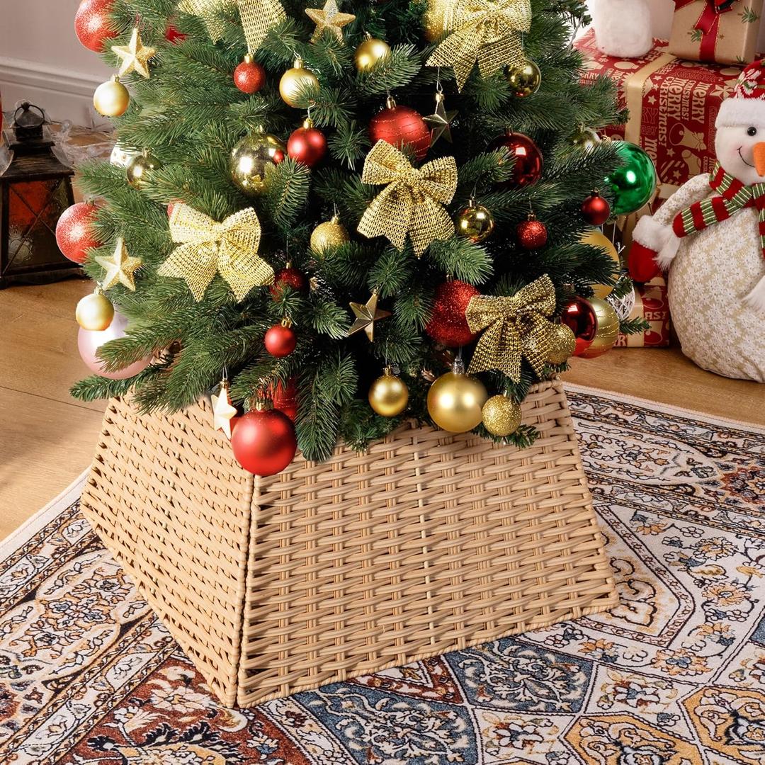 GRANNY SAYS Tree Collar & Skirt for Little Trees - 22" D Wicker, Champagne Tree Stand (Nature)