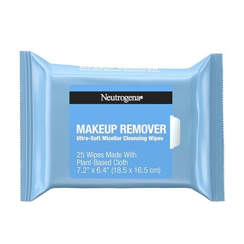 Neutrogena Makeup Remover Wipes, Daily Ultra-Soft Micellar Cleansing Wipes Gently Remove Oil & Makeup with No Heavy Residue, formulated without alcohol & Made with Plant-Based Cloth, 25 ct, 2 Pack
