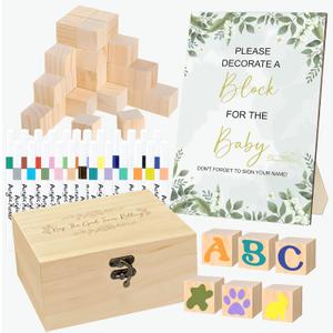 78 PCS Fun Baby Shower Games Sign Kit, Unique Baby Shower Ideas, Funniest Games Ever Where You Can Draw to Your Heart's Content, Suitable for Boy and Girls (Wood Block Kit)