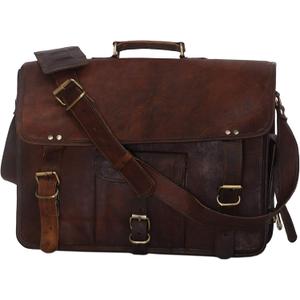 Vintage Men's Brown Handmade Leather Briefcase Best Laptop Messenger Bag Satchel (17 inch)