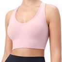 Sports Bras for Women, Criss-Cross Back, Adjustable Wire-Free Medium Support Workout Bra with Removable Cups (Large, Pink)