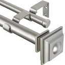 KAMANINA 1 Inch Double Curtain Rods 36 to 72 Inches (3-6 Feet) Telescoping Dark Silver Curtain Rod for Windows 24 to 68 Inches, Heavy Duty Drapery Rods with Square Finials