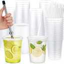 LemonRoad 50 Set Lemonade Stand Cups with Lids Straws Puncher 32oz Clear Plastic Drink Buckets with Flat Lids Disposable Drink Cups for Lemonade, Iced Coffee, Juice & Summer Party Supplies