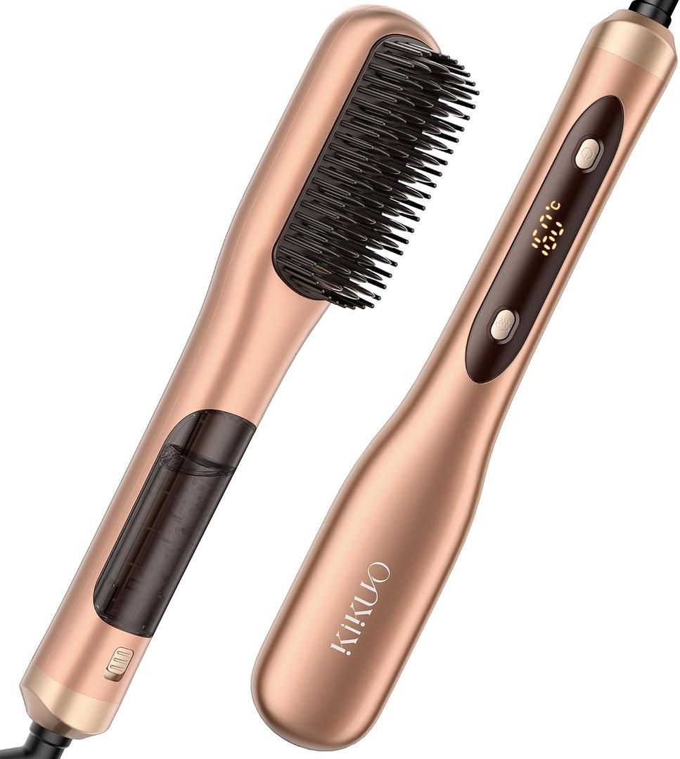 Steam Hair Straightener Brush, Steamline Pro 3 in 1 Straightening Brush, Curly & Frizzy Hair,Smooth Without Flattening, 5 Temp Settings & LED Display, Dual Voltage, Professional Tools, Elegant Orange