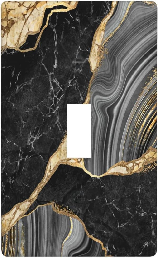 Black Gold Marble Single Toggle Light Switch Plate Cover Decor Wall Plate Cover For Home Bedroom Kitchen Decorative 4.5 * 2.76 Inches Standard Size
