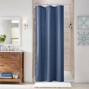 Naturoom Vintage Blue 36 Inch Shower Curtain - Stall Narrow Half Linen Ultra Thick Fabric Shower Curtain Set with Hooks, Boho Farmhouse Rustic RV Camper Bath Curtains for Bathroom, 36x72