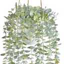 Decorative Hanging Plants for Shelf, Faux Ivy Eucalyptus Vine, Fake Greenery in White Pot with Lanyard (Full, Large Pot)
