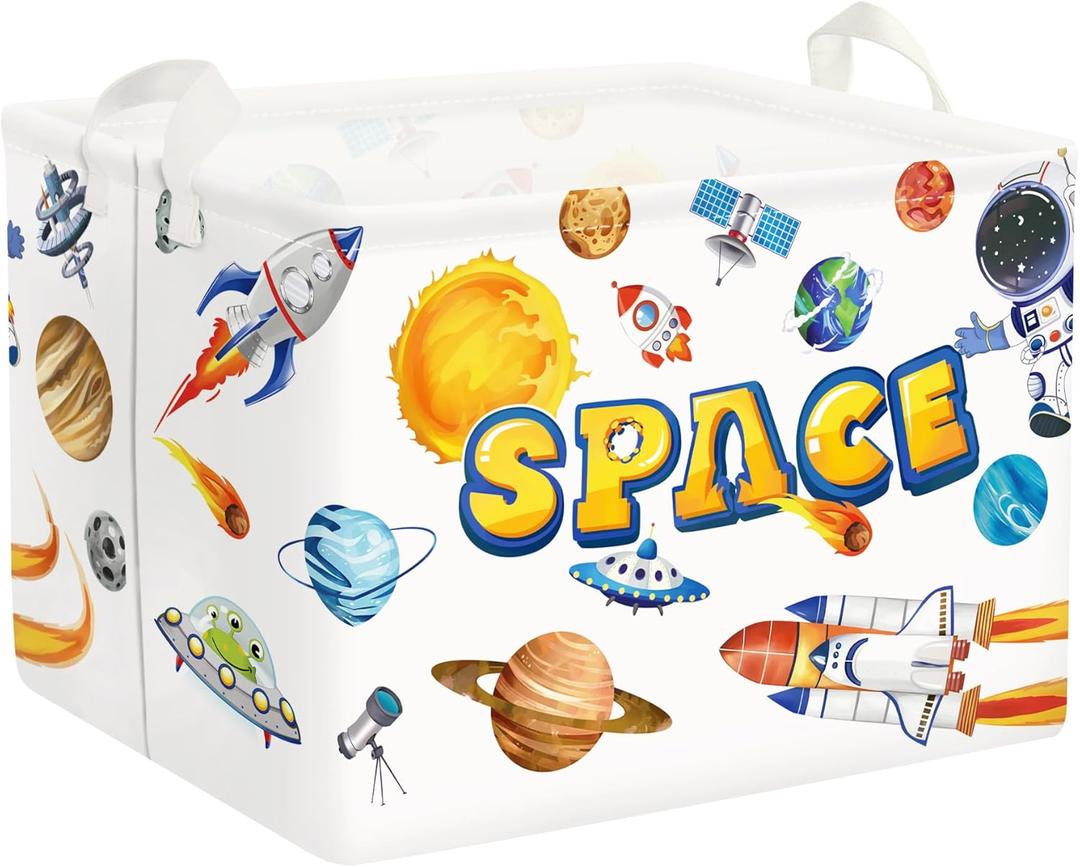 Clastyle Cosmic Space Planet Laundry Basket Star Kids Clothes Book Storage Basket Gift Toy Box for Bedroom Decor,Rocket,40x30x30 cm