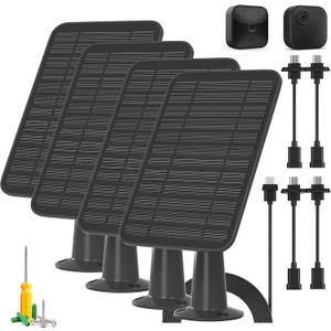 5W Solar Panel for Ring Camera, Solar Panel Charger Compatible with Ring Spotlight Plus/Pro Stick Up Outdoor Cam Battery, 9.8ft Cable with USB-C to Barrel Plug Adapter & Micro-USB Adapter, 4 Pack
