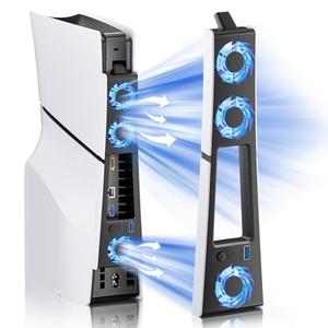 BRHE PS5 Slim Cooling Fan, 10.5 Inches, Quiet 28dB(A) Air Cooling System with 3 Fans, USB 3.0 Port, LED Light, Compatible with PS5 Slim Digital/Discs Edition