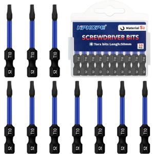 HPHOPE T10 Screwdriver Bit Set 10Pcs, Torx Bits T10, 1/4" Hexagon Bit, Length: 50mm