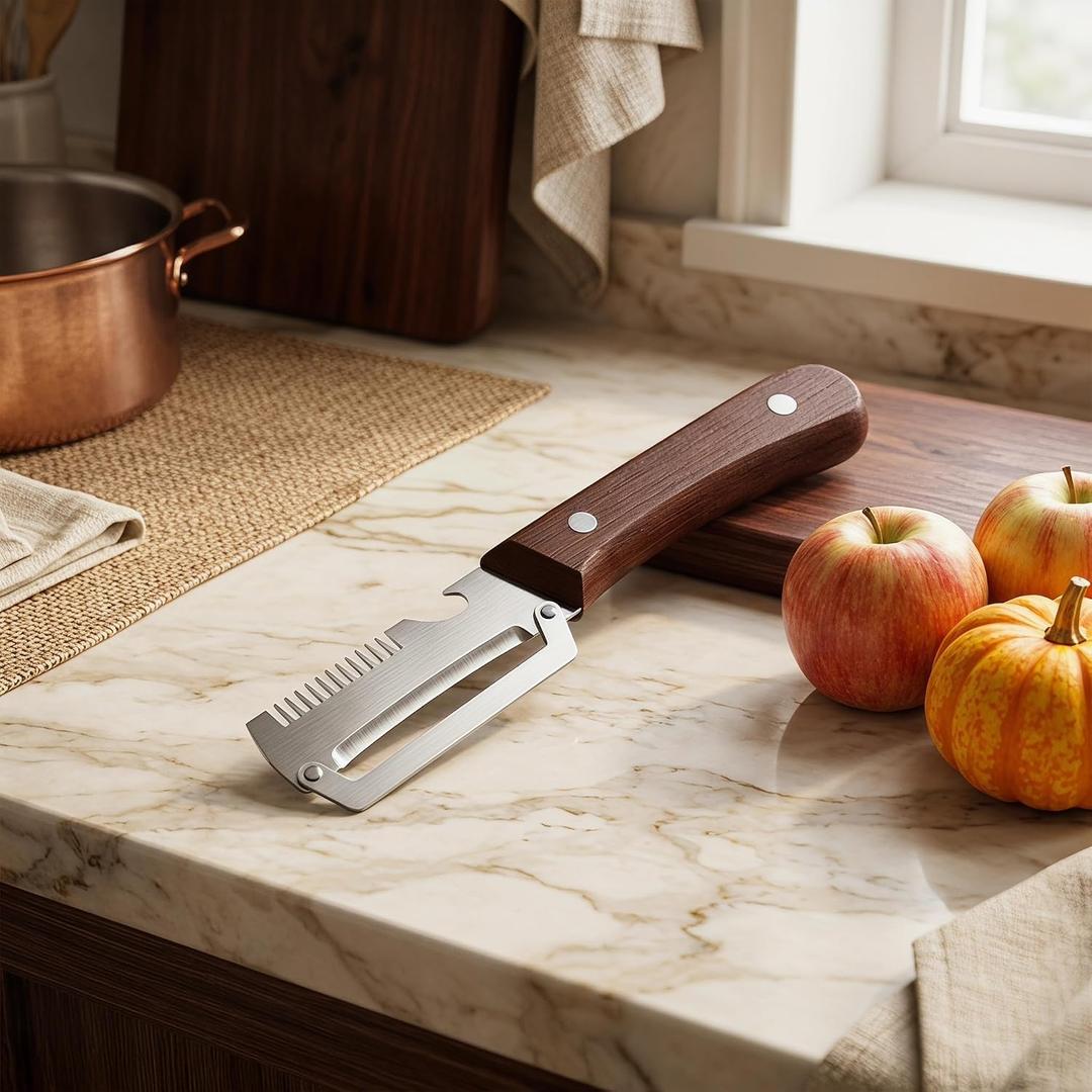 Multifunctional Vegetable Peeler, 3-In-1 Kitchen Gadget With Wooden Handle, Bottle Opener And Shredder, Suitable For Potatoes, Pumpkins, Carrots And Other Vegetables Or Fruits.