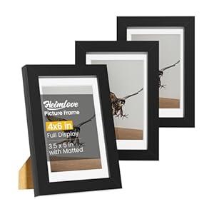 Heimlove 4x6 Picture Frames Set of 3 with Mat to Display 3.5x5 Picture, Plastic Black Photo Frame for Poster, Diploma, Certificate and Document with Tabletop and Wall Decor