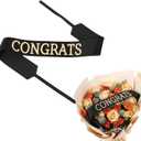 Set of 12 Bouquet Banner Grosgrain Ribbon Tie Wrap Printed Sash Florist Bulk Supply for Floral Arrangements (Black - Congrats)