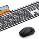 Samsers Wireless Keyboard and Mouse Combo, Ultra Slim Rechargeable Dual-Mode (Bluetooth 5.0x2 +2.4G) Silent Keyboard and Mouse Set, Multi-Device Full-Size Compact Design for MacOS/iOS/Android/Windows (Silver Black)