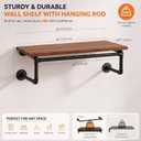 48 Inch Industrial Pipe Wall Clothing Rack with Shelves, Solid Wood, Black