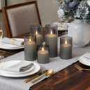 Rechargeable Flameless Candles, Realistic Flickering LED Flame,Real Wax Candle with Remote Control and Timer, Clear Glass Electronic Candles, 1 Set of 5Gray (Gray-Droplet 5Pcs)