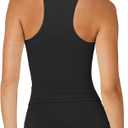 OMKAGI Racerback Workout Tops for Women Built in Bra Cute Open Back V Neck Longline Sports Bra Top (M,84-Black)