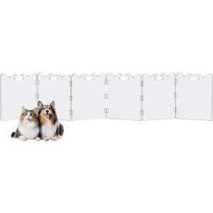 Clear Acrylic Pet Gate - 6 Panel118" Width White, Indoor/Outdoor Use Foldable FreeStanding Puppy Gates for Dogs & Guinea Pigs, Doorway Stairs Barrier with Transparent Panels