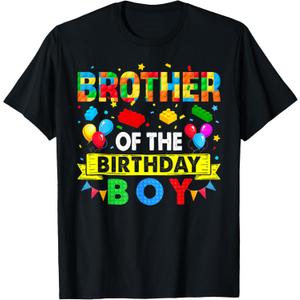 Brother of The Birthday Boy Master Builder Blocks Building T-Shirt