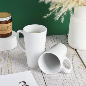 BYCNZB 16oz White Funnel Ceramic Tall Coffee Mugs for Coffee, Tea, Cocoa, Latte, Milk Set of 2