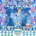 42pcs Cinderella Party Supplies Pack IncludesBannerCake TopperBlackdrop,Balloons for Cinderella party Decoration