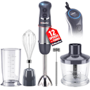 Mueller Multistick 5-in-1 Immersion Blender Handheld,12 Speed Hand Mixer-Turbo Boost,Heaviest Duty Copper Motor,Titanium reinforced Blades Hand Blender,Milk Frother Wand,Whisk,Beaker,Chopper,Grey