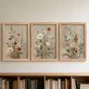 3Pcs Vintage Wildflower Canvas Wall Art Country Farmhouse Watercolor Flowers Painting Picture Wall Decor Boho Botanical Poster Print Artwork for Living Room Bedroom Dining Room Office Home Decoration