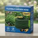 Expandable Garden Hose 100ft, 2025 New Flexible Water Hose with 10 Function Nozzle, Solid Metal Fittings, Lightweight, No Kink, Leakproof, Durable Expanding Hose for Gardening, Cleaning, Car Washing