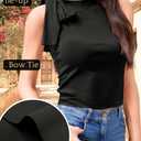 Trendy Tank Tops for Women, Sexy Going Out, High Boat Neck Silk Shirts, Dressy Satin Bow Sleeveless (Black, L)