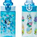 Zak Designs Bluey Sage Kids Water Bottle For School or Travel, 16oz Durable Plastic Water Bottle With Straw, Handle, and Leak-Proof, Pop-Up Spout Cover, 2-Pack Set (Bluey & Bingo)