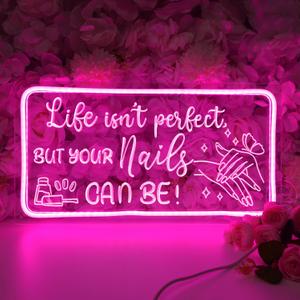 Planzo NAILS Neon Sign Nails Tech Spa Salon Studio Beauty Business Stores Logo Barber Shops LED Wall Sign Bedroom Neon Light Wall Decor Lady Birthday Christmas Gift 5V USB Night Light 15.75" Pink